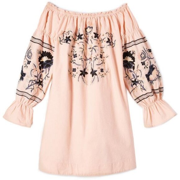 Free People Fleur Du Jour Off-The-Shoulder Pink Floral Embroidered Dress S $148 - Picture 3 of 15